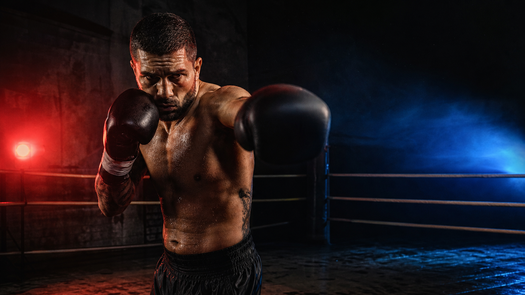 Boxer throwing a jab in the ring